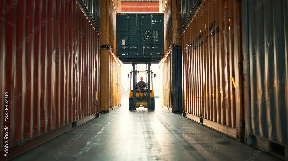 A dynamic image of a forklift operator maneuvering a container box onto a waiting truck in a depot, illustrating the seamless flow of goods in the logistics industry. A dynamic image of a forklift operator maneuvering a container box onto a waiting truck in a depot, illustrating the seamless flow of goods in the logistics industry.