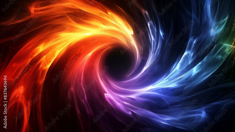 orange, red, blue, yellow, and orange, set against a backdrop of unbroken black orange, red, blue, yellow, and orange, set against a backdrop of unbroken black
