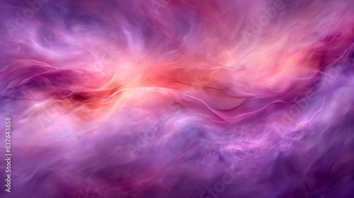  A painting of a purple-pink swirl with a red center on the left side, and a separate red center on the right side photo