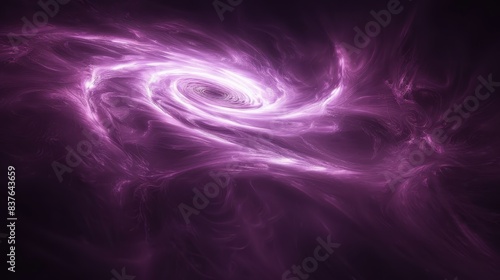  A black background bears acomputer-generated spiral, colored in purple and pink The image's core sports awhite circle in itscenter At the heartof this white circleres