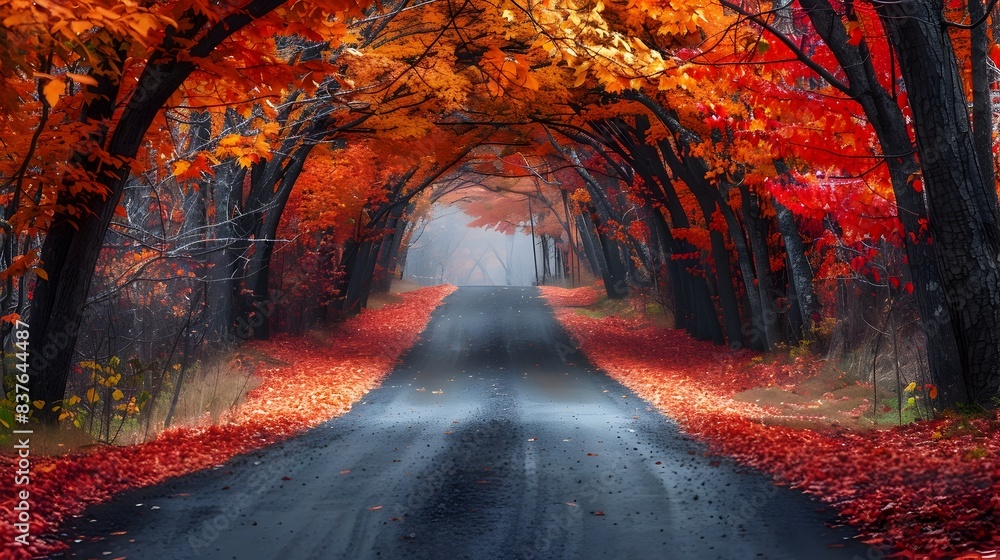 Fototapeta premium Vibrant Autumn Tunnel of Trees Capturing the Essence of the Changing Seasons