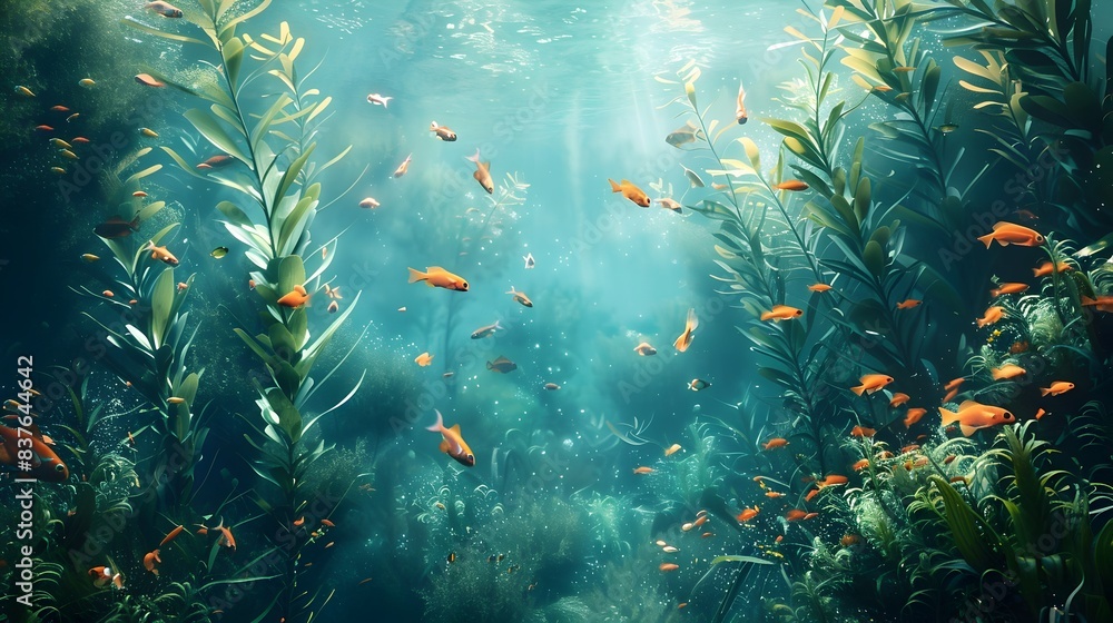 Fototapeta premium Lush Kelp Forest Teeming with Vibrant Marine Life in the Underwater World