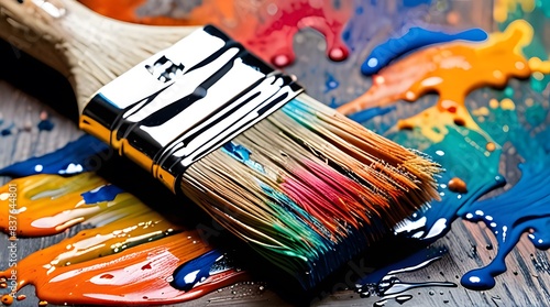 A set of brushes and paints for creating art photo