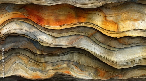  A tight shot of a stratified rock formation, displaying variously shaped and sized rocks layered on top of one another Diverse hues and contours distinguish the uppermost rock