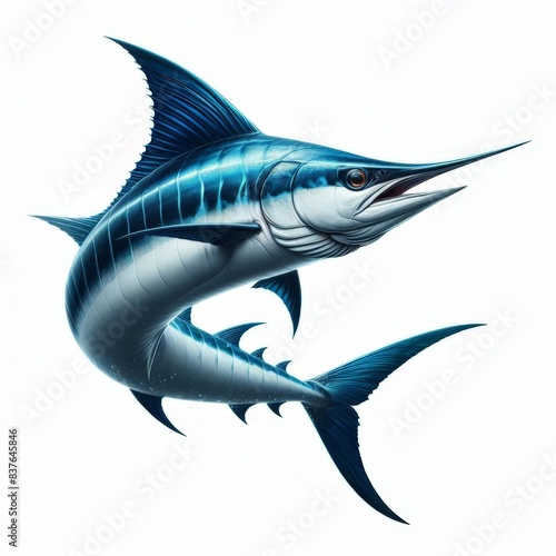 Image of an isolated marlin fish against a pure white background, ideal for presentations