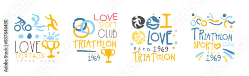 Triathlon Club Logo and Sport Label Design Vector Set