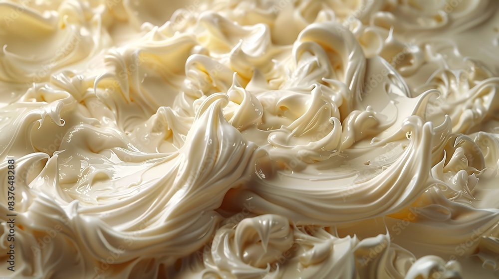 Close-up of the creamy texture of shea butter being spread on a surface. Close-up of the creamy texture of shea butter being spread on a surface.