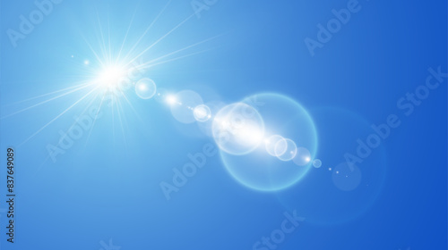 Beautiful sun over blue sky.