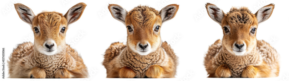 Three Adorable Baby Gazelle Fawns Resting on White Background Three Adorable Baby Gazelle Fawns Resting on White Background