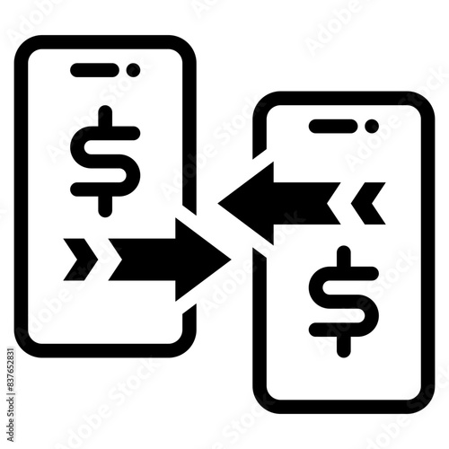 transfer or transactions of money by mobile phone or internet banking solid icon