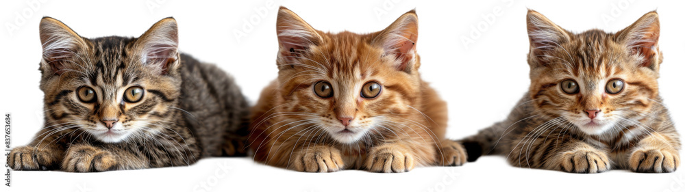 Three Adorable Kittens Posing on a White Background Three Adorable Kittens Posing on a White Background