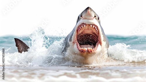  A great white shark with its mouth widely open