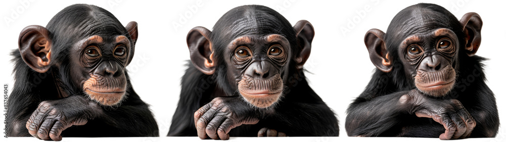 Three Young Chimpanzees Resting Their Chins on Their Hands Three Young Chimpanzees Resting Their Chins on Their Hands
