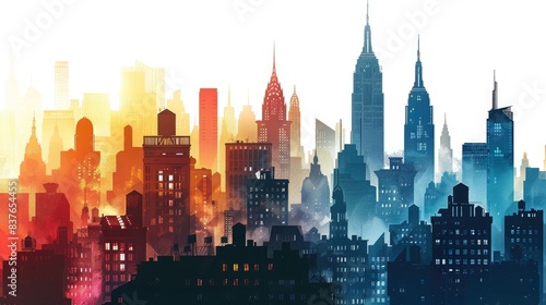 A city silhouette showcasing modern skyscrapers and historic government buildings, blending past and present in urban life