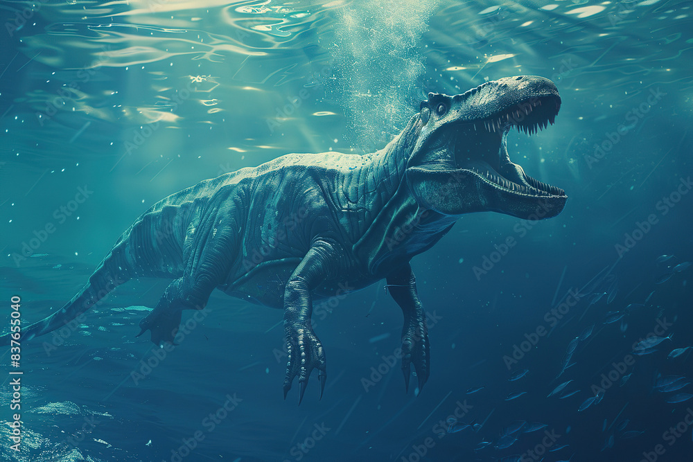 Generative ai on theme of big scary hungry dinosaur with kind eyes and sharp teeth destroying park Generative ai on theme of big scary hungry dinosaur with kind eyes and sharp teeth destroying park