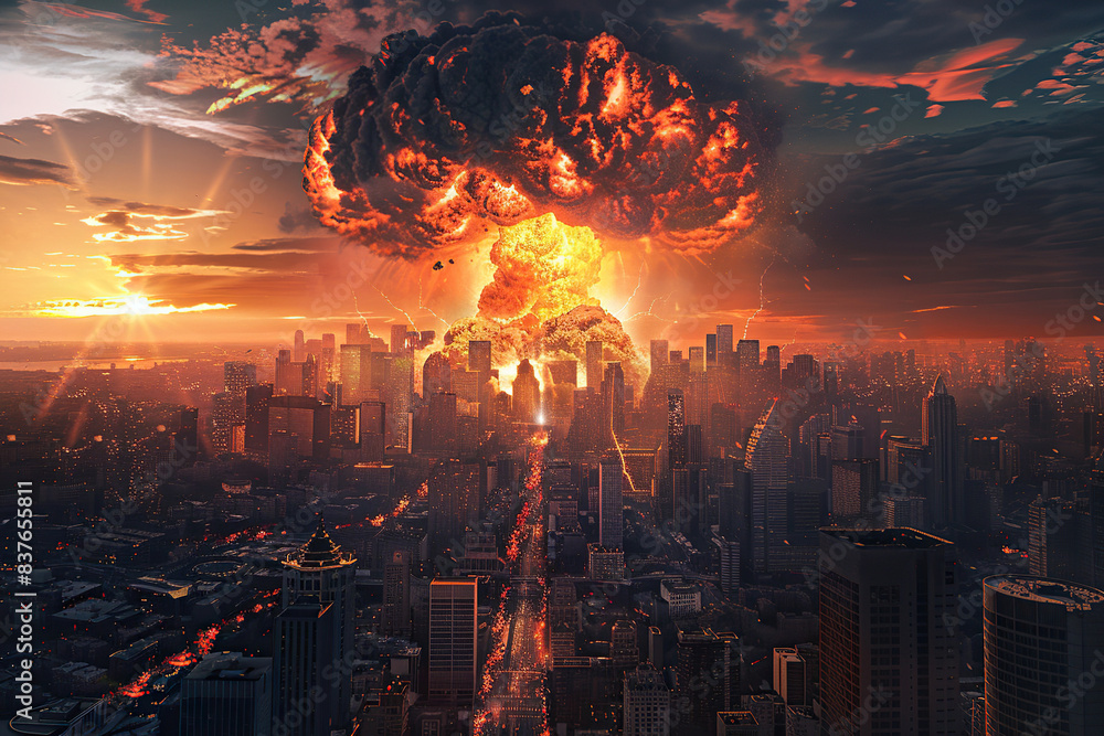 Obraz premium Generative ai on theme of scary nuclear explosion in outdoor, mushroom cloud of nuclear weapons