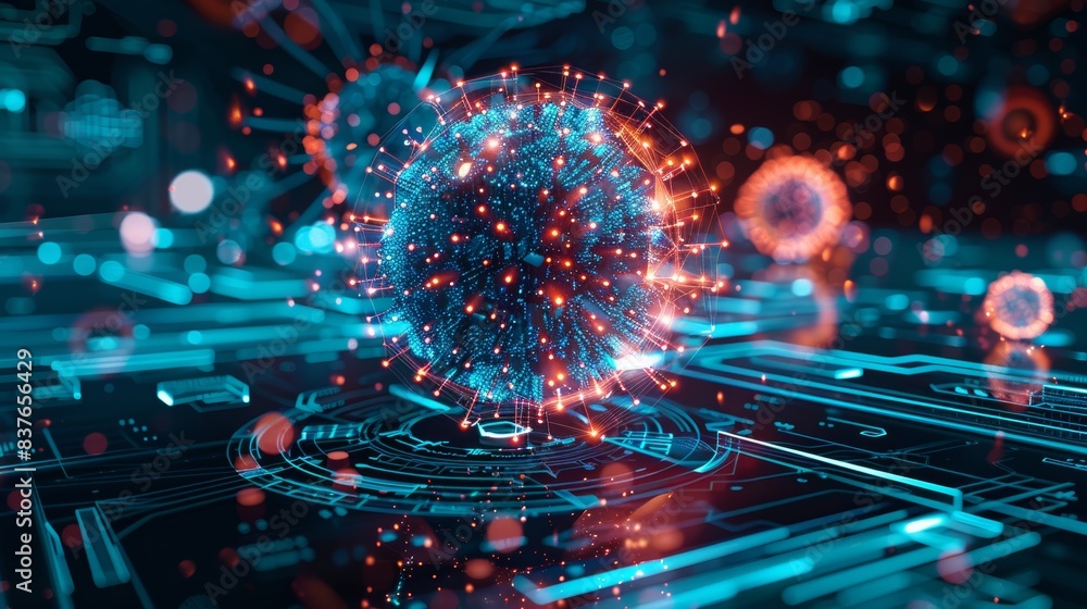 A futuristic 3D illustration of a digital virus spreading rapidly across a globe, highlighting the speed of a global pandemic. A futuristic 3D illustration of a digital virus spreading rapidly across a globe, highlighting the speed of a global pandemic.