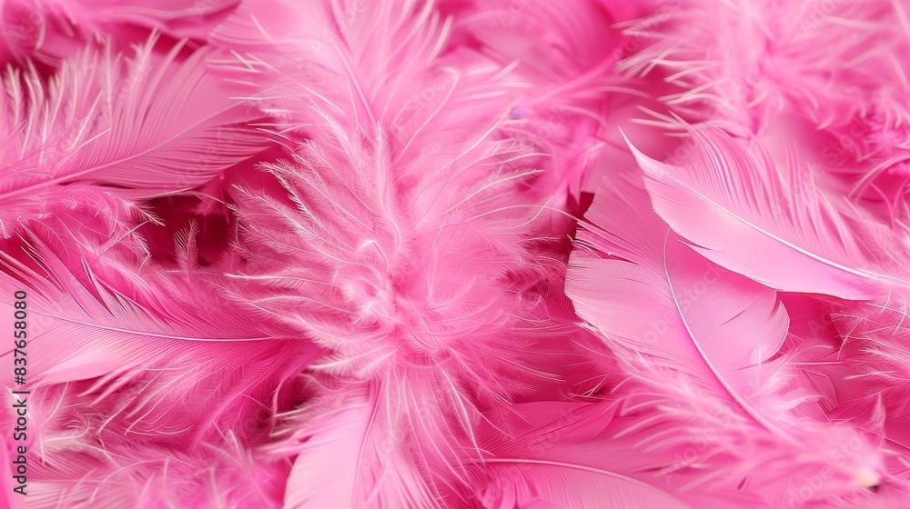 Fototapeta premium A multitude of pink feathers scattered randomly for a wallpaper background or backdrop