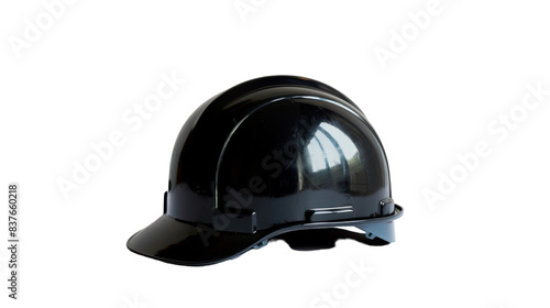 A black hard hat placed on a plain white background