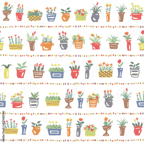 Abstract and cute plants seamless pattern,