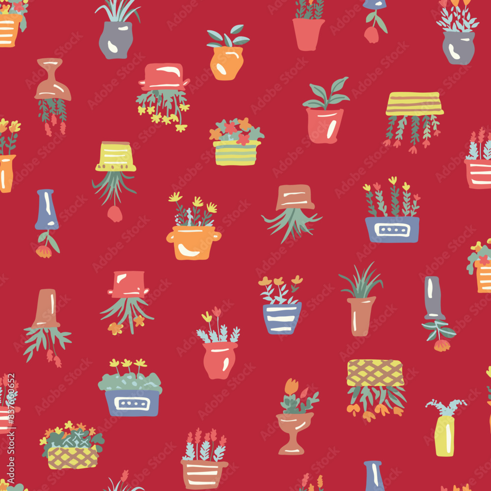 Abstract and cute plants seamless pattern, Abstract and cute plants seamless pattern,