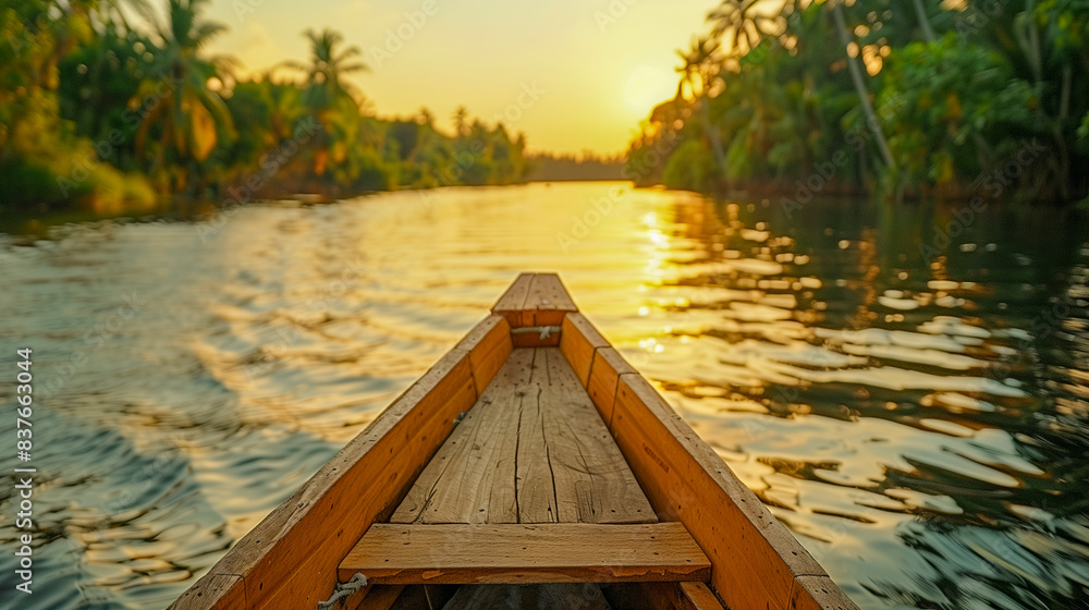 Island hopping in a traditional wooden boat in Southeast Asia Island hopping in a traditional wooden boat in Southeast Asia