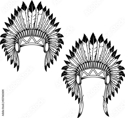 Native indian chief headdress on white background. Vector illustration