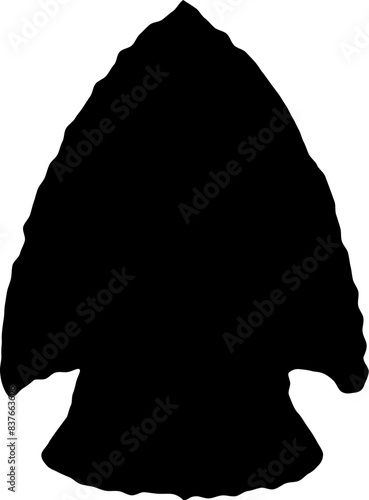 Illustration of stone arrowhead. Design element for poster, card, banner, logo, emblem. Vector illustration