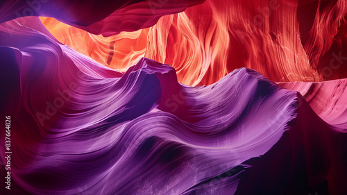 an expansive canyon with walls carved in vibrant red and purple hues
