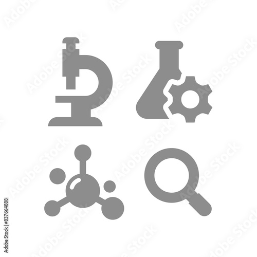 Chemistry and science vector icon set. Test tube, microscope, research and discovery icons.