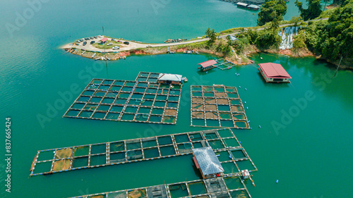 Aerial drone view of Kenyir Lake or Tasik Kenyir which is located at Kuala Berang in Hulu Terengganu, Terengganu, Malaysia