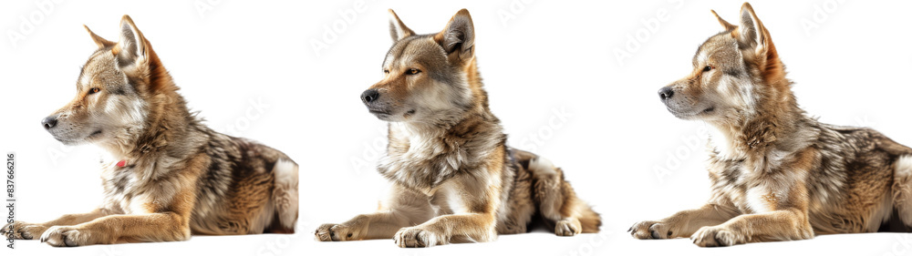 Three Wolfdog Pups Laying Down on White Background Three Wolfdog Pups Laying Down on White Background