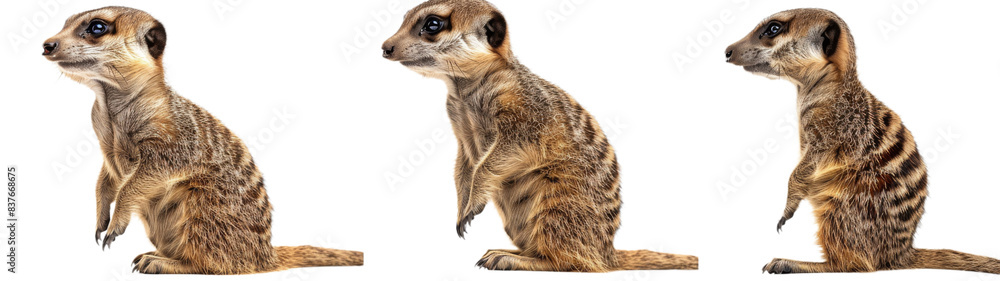 Three Meerkat Standing on White Background Three Meerkat Standing on White Background