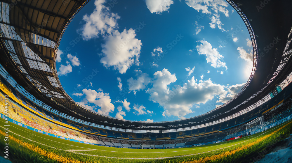 Fisheye view concept of a football stadium.