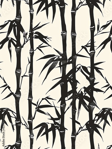 Handdrawn bamboo pattern, monochrome, flat design, detailed lines