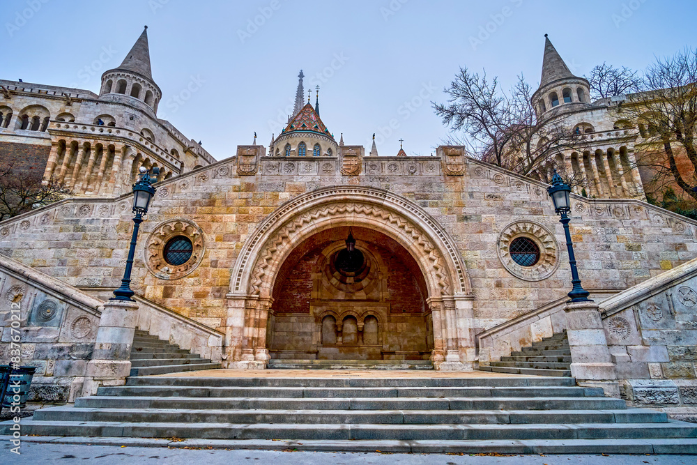 Stone staircase of Fisherman's Bastion in Budapest, Hungary