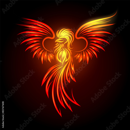 Rising Phoenix Mythological Bird in Flame Emblem © gertot1967