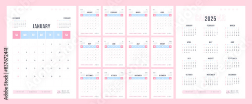 2025 Desk Calendar. Pink and Blue Design. Minimalist A4 Monthly Planner with Vertical Layout. Perfect for Women in Business and Corporate Branding.	
