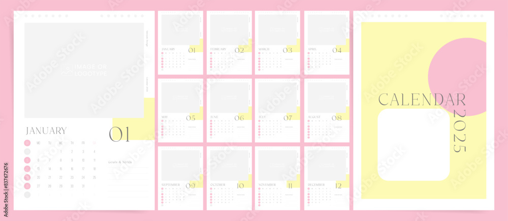 Set of 2025 A4 Calendar Planner Template in Minimal Aesthetic Design ...