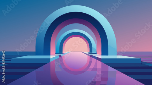 Vibrant Sunset Through Futuristic Archway Illustration