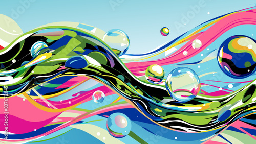 Abstract Colorful Swirls and Bubbles Vector Artwork