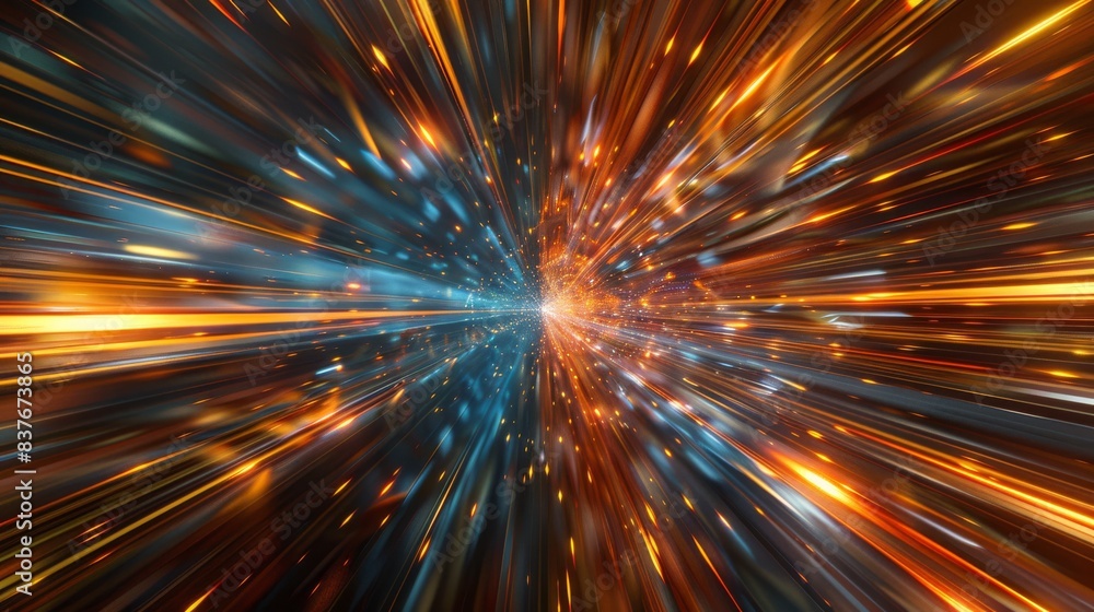 Vibrant sci-fi warp speed effect with streaks of Walnut, Aegean blue, honey, and persimmon orange converging towards a bright central point. Vibrant sci-fi warp speed effect with streaks of Walnut, Aegean blue, honey, and persimmon orange converging towards a bright central point.