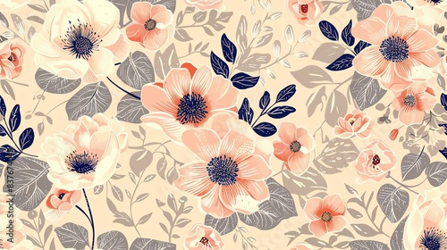 Seamless pastel colored floral and bicolor patterns for fabrics, curtains, bed sheets, tablecloths, and for printing on clothing. photo