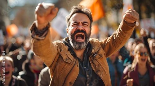 Impassioned Activist Rallying a Captivated Crowd with Fervent Gestures and Powerful