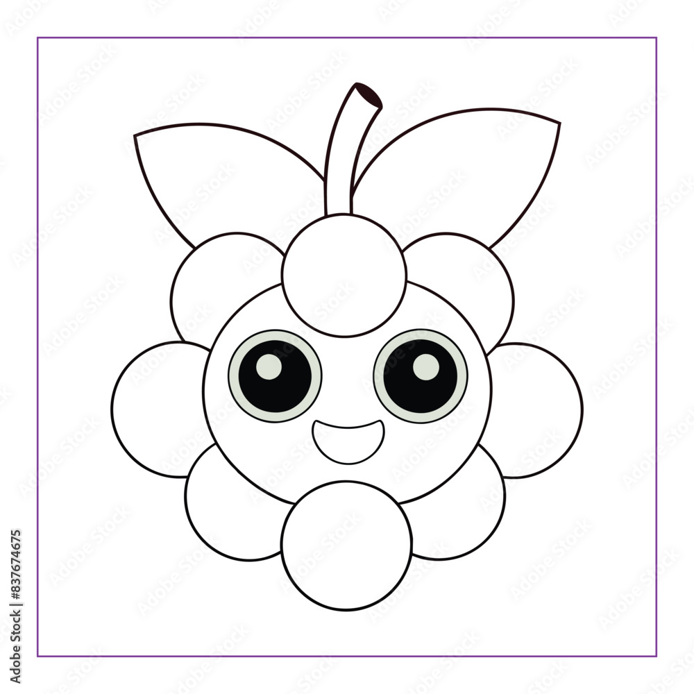 Cute grapes fruit sticker, vector illustration. Cute grapes fruit sticker, vector illustration.