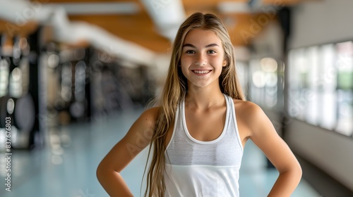 Confident and Cheerful Teen Girl Feeling Empowered in Bright School Gym Free Download Confident and Cheerful Teen Girl Feeling Empowered in Bright School Gym - GFXLoad