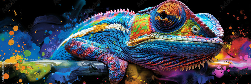 chameleon in neon colors in a pop art style chameleon in neon colors in a pop art style