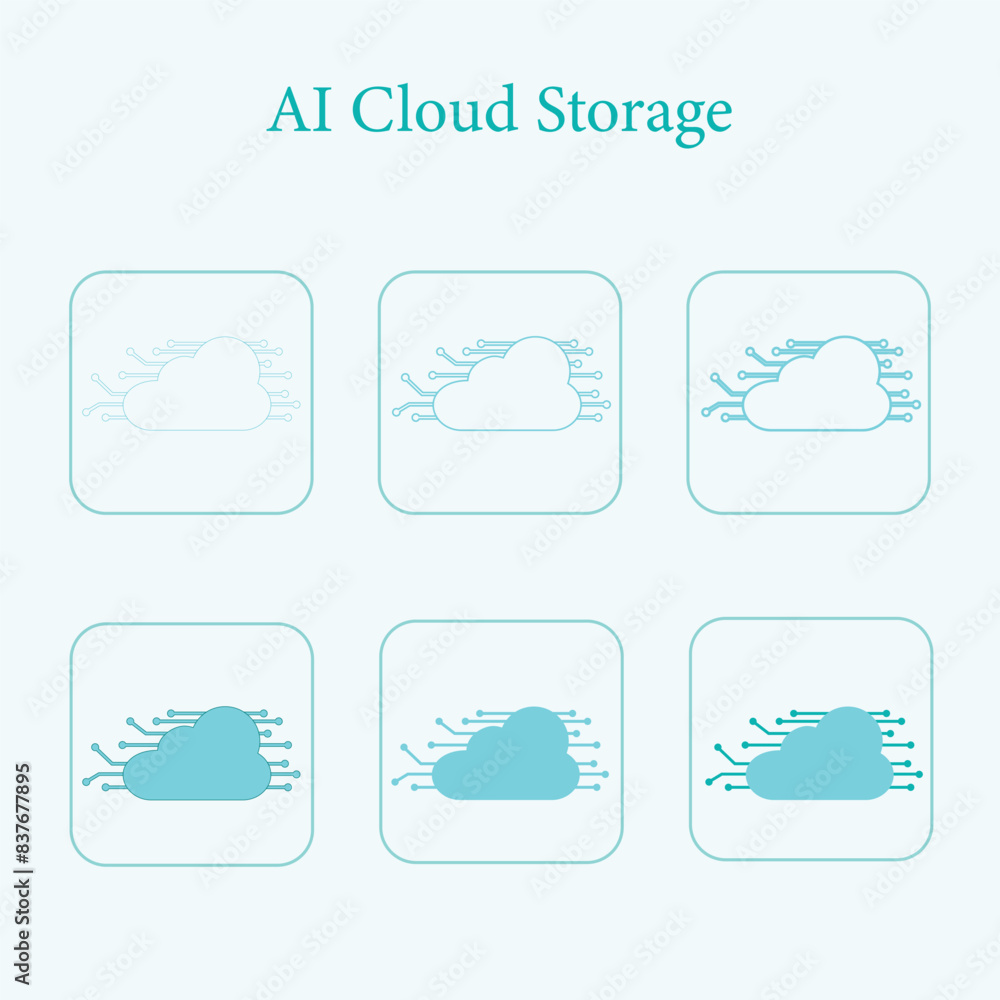Vector illustration AI cloud storage editable icon set template Vector illustration AI cloud storage editable icon set template