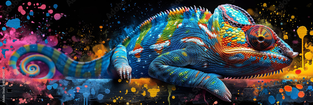 Obraz premium chameleon in neon colors in a pop art style