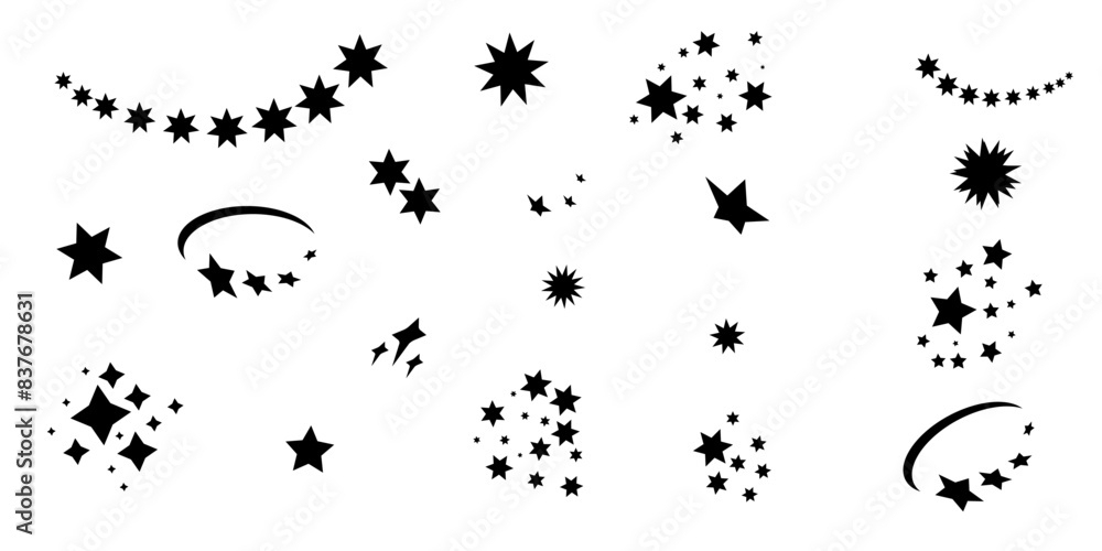 Obraz premium Set of starburst black stars isolated